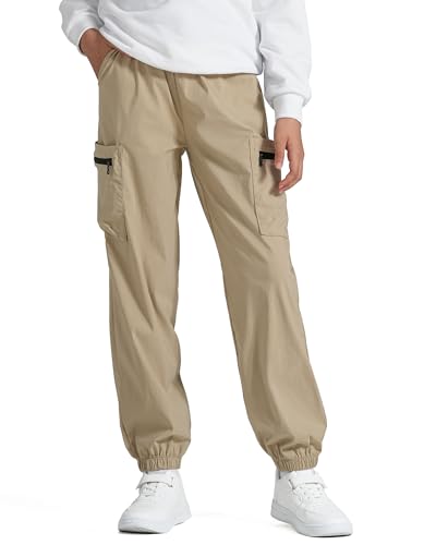 NUMYEAN Boys Cargo Pants Kids Water Resistant Athletic Hiking Pants Lightweight Quick Dry 11-12Years Khaki