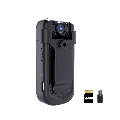 Mini Body Camera 1080P with Audio & Video Recording Small POV Cam with 64G Card - Wearable Personal...