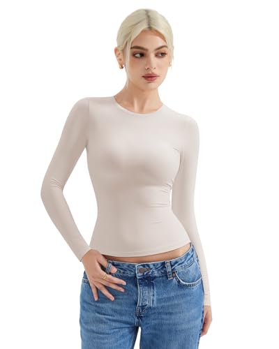 SUUKSESS Women Double Lined Fitted Basic T Shirts Crew Neck