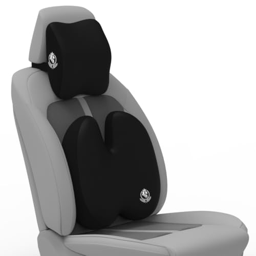 Image of MRRON Series Memory Foam Neck Rest & Extra Lumbar, Relief Pillow, 100% Soft Memory Foam Pillow, Adjustable Strap, Cervical Support for Car Seat. (Black, Backpro)
