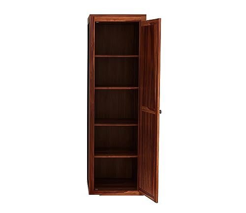 Image of Sheesham Wood Wooden Single Door Wardrobe Organizer for Clothes | - Solid Wood Almirah with 5 Shelves - Cupboard for Large Bedroom (Design 27)