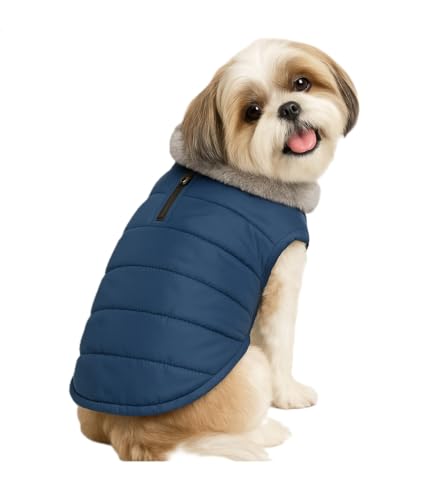 Image of The Pets Company Dog Winter Coat Jacket, Clothes, Windproof, Waterproof, Light Weight, Washable, Ultra Warm Thick Fleece Lined Dog Vest for Cold Weather Protection, (Navy, Small - 14 Inch)