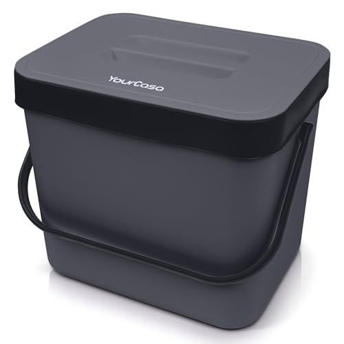 YourCasa Biomülleimer Küche 7L - Komposteimer zum Einhängen mit Sieb - Spülmaschinenfest - Biomüll Behälter Abfalleimer Bio Mülleimer klein Küchenkomposter Bioeimer Geruchsdicht Komposter (Anthrazit)