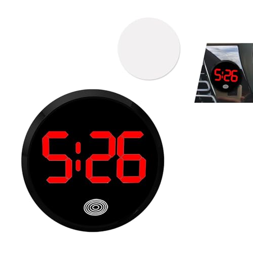 Yidcidu Small LED Touch Activated Luminous Digital Car Clock, Mini Stick-On Electronic Dashboard Clock, Battery Powered Night Light Vehicle Interior Decor Accessory, Red