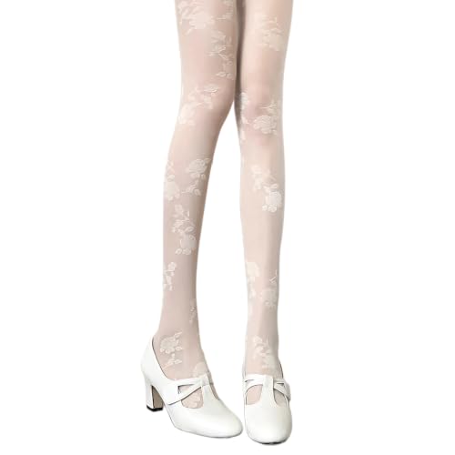 Image of Womens Sheer Tights Sexy Pantyhose Stockings Mesh Floral Patterned Lace Tights for Women Cosplay Party,Nude Roses