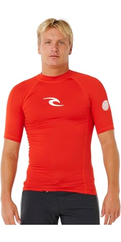 RIP CURL Mens Waves Short Sleeve Rash Vest - Lava Red - L