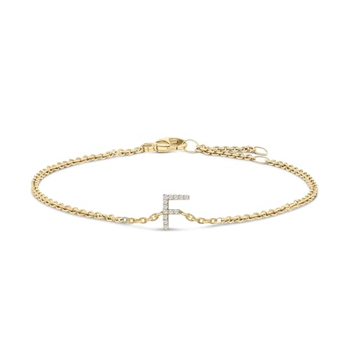 10K Yellow Gold Diamond Accent "F" Initial Charm and Link Bracelet