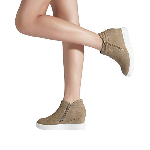DREAM PAIRS Women's Wedge Heel Ankle Boots, Designed for Comfort, Zippers for Easy Wear, Reliable Grip, 2.35-Inch Elevation, Casual Style, Size 7.5,Taupe,WEDGE-SNKR-2