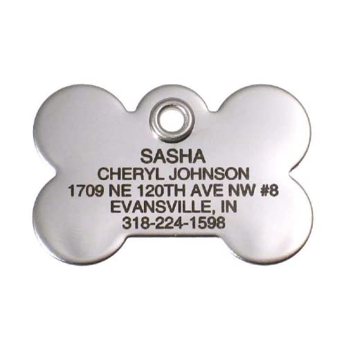 LuckyPet Pet ID Tag - Stainless Steel Bone - Durable & Easy to Read Dog Tag - Safety Reflective on Back - Polished Mirror Finish & Edges - Size: Large