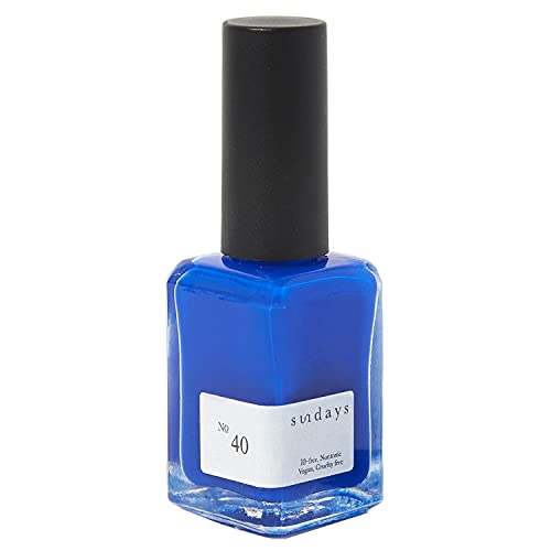 Sundays Non-Toxic Nail Polish, Glossy Shine Finish. No.40: Electric Blue, Long Lasting, Vegan & Cruelty-Free, 1.7 oz