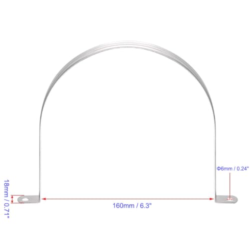 MACHSWON 160mm(6.3") Rigid Pipe Strap 2 Holes U Bracket Cable Clamp, 201 Stainless Steel Tension Tube Clip Conduit Clamp Hanger 4pcs - Image 2