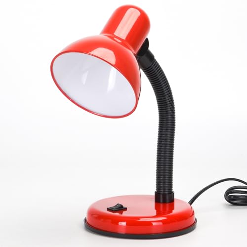 Aigostar Lámpara de Escritorio Retro, Flexo Escritorio sin Bombilla, Lámpara de Mesa Compatible con Led Bombillas Modelo E27, Máx 240V, Roja, para Juvenil, Niños, Niñas, Leer, Trabajar, Estudiar
