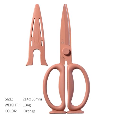 Malang Kitchen scissors, multi-purpose kitchen scissor for food, Heavy Duty Shears Ultra sharp blade with safety cover-Slicone coating surface Orange colour — view 3