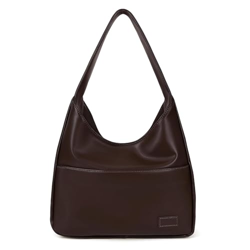 Skyearman - Bolso de hombro para mujer de piel sintética suave, bolso retro de gran capacidad, bolso de hombro de moda, café
