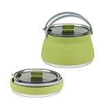 Hi Tek 1 Liter Collapsible Camping Kettle, 1 Portable Cook Pot - With Perforated Lid, Stainless Steel Bottom, Silicone Camping Coffee Pot, With High Heat Nylon Handles, For Travel - Restaurantware