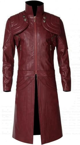 SpazeUp Costume 5 Cosplay Maroon Leather Trench Coat Men - Costume 4 Black Leather Gothic Hooded Jacket Coat2