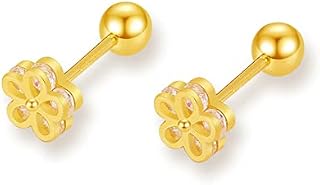 Tiny Flower Stud Cartilage Earrings for Women Girls Teen 925 Sterling Silver Mini Cute Cubic Zirconia Daisy 4mm Ball Barbell Screw Back Sleeper Tragus Hypoallergenic Piercing Body Jewelry 18G