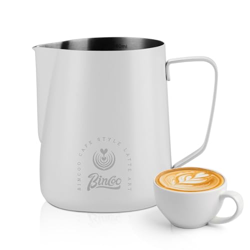Bincoo Milk Frothing Pitcher 350ml/12oz,Stainless Steel Latte Art Cup with Dual Arc Spout,Sharp Pouring Tip & Ergonomic Handle for Espresso Coffee Latte Cappuccino