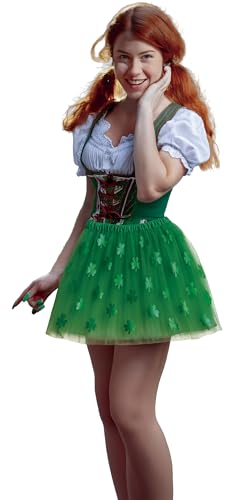 FIESTAS GUIRCA | Tutu Verde San Patricio (40 cm) - Accesorio Textil para Disfraces de Mujer - Ideal para Fiestas de San Patricio, Carnaval y Celebraciones Temáticas - Adulto Mujer - Verde