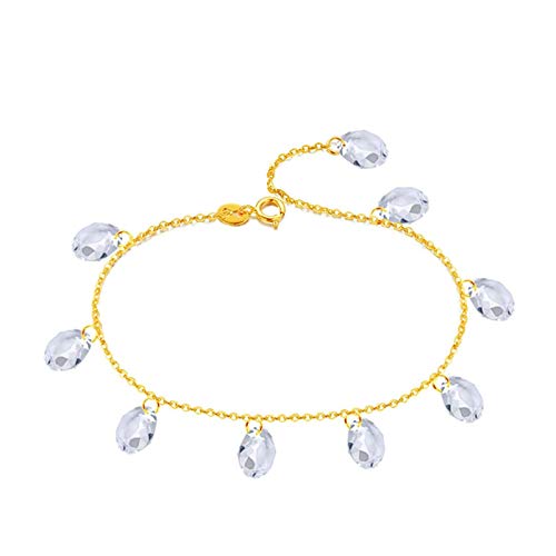 Tobillera de oro amarillo 18k de mujer con cristales pulsera de tobillo 24cm