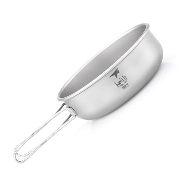 Keith Titanium Ti5325 Ciotola da cucina a parete singola con manico pieghevole, leggera, per campeggio, escursionismo e picnic (500 ml)