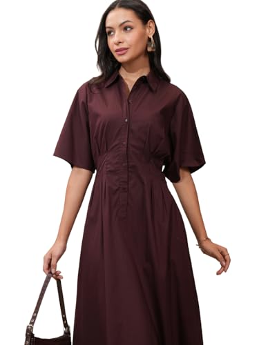 Image of Tokyo Talkies Women's Short Sleeves Shirt Collar Solid Dresses | Stylish| Casual