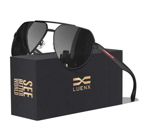 LUENX Aviator Sunglasses for Men Polarized Pilot Shades UV400 Sun Glasses with Accessories