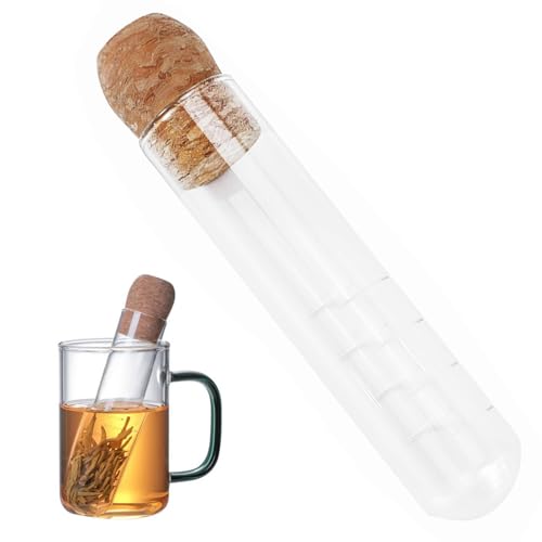 1Pcs Infusore Per Tisane,Filtro Te,Filtro Per Te Sfuso,Filtro Tisana Infusione,Tubi di Vetro Infusore Per Tè Con Tappo In Sughero,Per Teiere,Tazze,Bottiglie,Altezza 15,5 cm,Diametro 3 cm