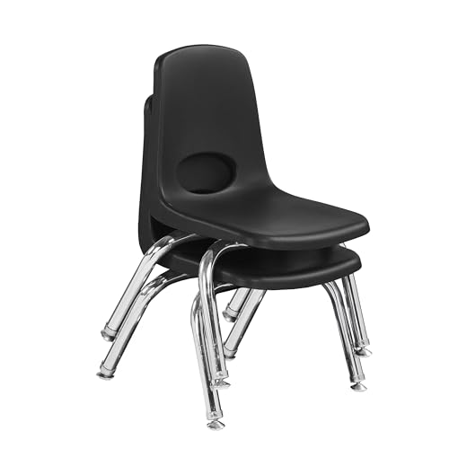 Image of FDP 10 inch School Stack Chair,Stacking Student Seat with Chromed Steel Legs and Swivel Glides for Preschool, Classroom or Homeschool - Black (2-Pack), 15410-BK
