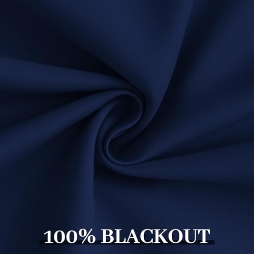 Yakamok Navy Blue 100% Blackout Curtains 96 Inches Long Thermal Insulated Window Curtain for Bedroom Living Room Darkening Set of 2 Panels Grommet Top Drapes with 2 Thick Layers 52x96 Inches Dark Blue