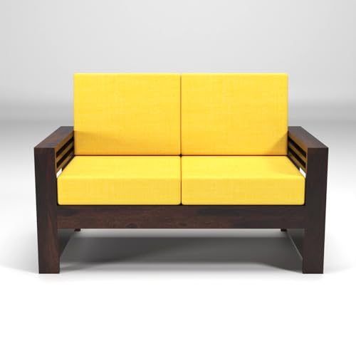 Image of Sheesham Wooden 4 Seater Sofa for Living Room | Rosewood 4 Seater Cushion Sofa with Side Teapoy for Home & Office | Solid Wood Sofa Set for Lounge (Walnut,Grey,2+2 Seater)