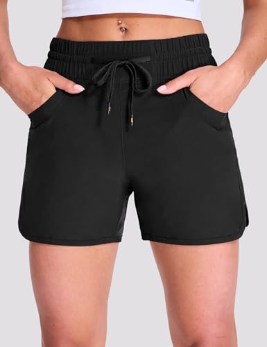 MIER Women's Running Shorts Quick Dry Athletic Workout High Waisted Active Shorts with Liner Zipper Pocket 4 Inch3