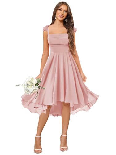 SOLODISH Chiffon Bridesmaid Dresses Short Bow Straps Formal Wedding Guest Party Gown