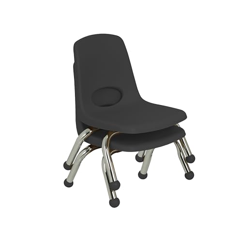 Image of FDP 8 inch School Stack Chair, Stacking Student Seat with Chromed Steel Legs and Ball Glides for Daycare, Preschool and Homeschool - Black (2-Pack), 15407-BK