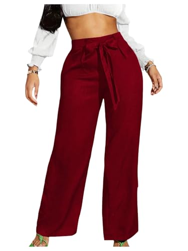 Women's Bow Knot Front Formal Dress Pants Wide Leg High Waisted Long Work Trousers