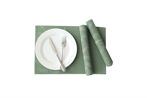 Image of Dribble PVC Placemats Set of 6 | Heat-Resistant, Washable, Waterproof Table Mats | Anti-Slip Dining Table Placemats for Kitchen & Home Decor - 45x30cm, Design -Urban Leaf