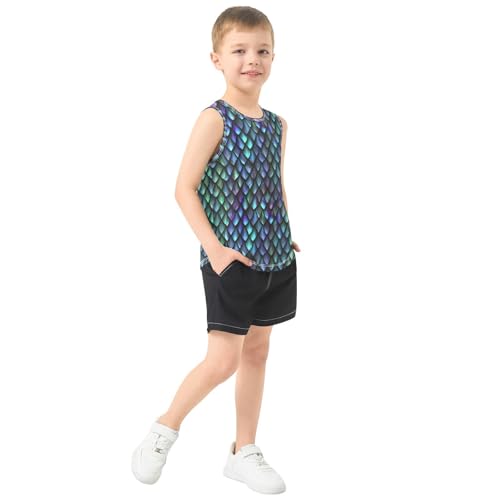 Boys Dragon Scale Tank Tops Kids Sleeveless T Shirts Quick Dry Sport Workout Active 3-15 Years4