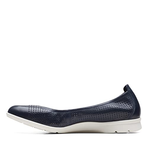 Clarks Jenette Ease Ballet Flat, Navy Leather, 7 Medium