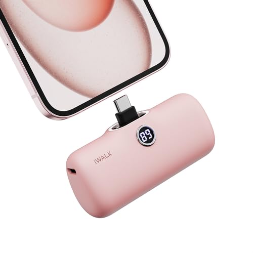 iWALK Bateria Portatil 4800mAh USB-C Sólo Compatible con iPhone 15 Serie,Bateria Externa Carga Rapida PD 20W, Petit Power Bank Compatible con iPhone 17/16/15 Pro MAX/Pro/Plus,17/16/15, Rosa