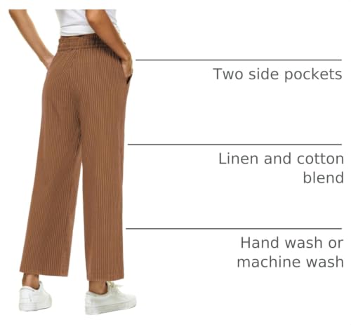 Image of LNX Womens Linen Capri Pants Wide Leg High Waisted Drawstring Casual Cropped Pants with Pockets