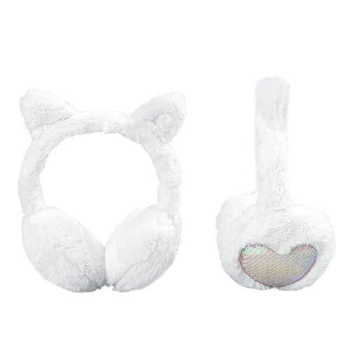 Cache Oreille Enfants Licorne Cache-Oreilles Fourrure Fille Mignon Cat Ears Peluche Protege Oreille pour Femme d'Hiver Chaud Chat Earmuffs Mignonne Hiver Plein Air Sport Velo Ski Cadeaux, Blanc Chat Cover