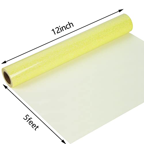 Image of guangyintong Heat Transfer Vinyl Glow Glitter Light Yellow HTV Rolls, 12 inch x 5ft Iron on Vinyl for T Shirts, Glitter HTV Vinyl for All Cutter Machine Easy to Cut & Weed for DIY Design