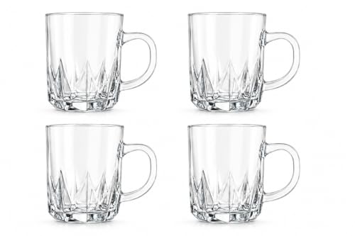 Image of IndusBay Pack of 4, 230 ML Square Borosilicate Glass Tea Cups Clear Glass Tea Coffee Mugs with Handle, Microwave Safe, Clear