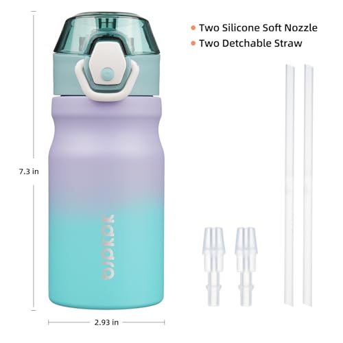 Image of BJPKPK 14 oz Insulated Water Bottle, Straw, Handle, Stainless Steel Flask | Leak Proof Locking Lid, Double Wall Vacuum, Keeps Hot /Cold, BPA Free, Dishwasher Safe, Travel & Sports, Lavender Green