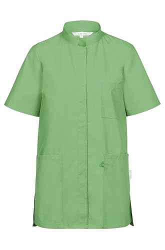 GREIFF Care 5106 Kasack Damen - Kurzarm mit Stehkragen - Brusttasche mit Stiftfach und 2 Seitentaschen inkl. Keyloop - Regular Fit - Ideal für Medizin und Pflege - Lindgrün - M