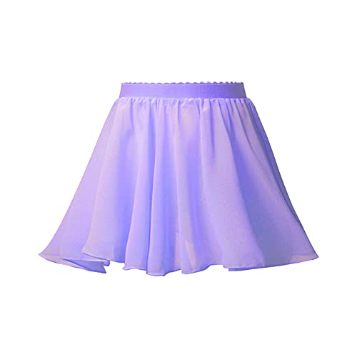 JanJean Kids Girls Ballet Dance Chiffon Wrap Skirt Elastic Waist Ballerina Flared Casual Mini Skater Skirt Dancewear Light Purple 7-8 Years