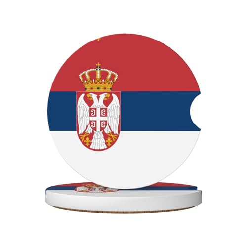 Phayah Lot de 2 sous-verres universels antidérapants pour voiture Motif drapeau de la Serbie 6,5 cm