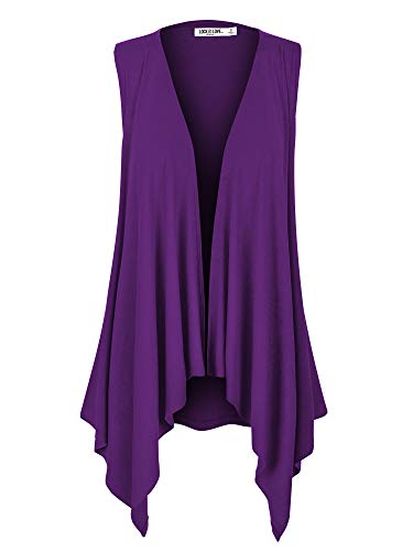 WSK1071 Womens Lightweight Sleeveless Draped Open Cardigan XXXL Dark_Purple