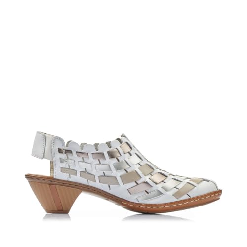 Image of Rieker 46778 Sina Women's Heels - Sling-Backs, Leather Upper, Hand-Woven Design, Anti-Stress Comfort, Flexible Sole, Secure Fit, and Timeless Everyday Style