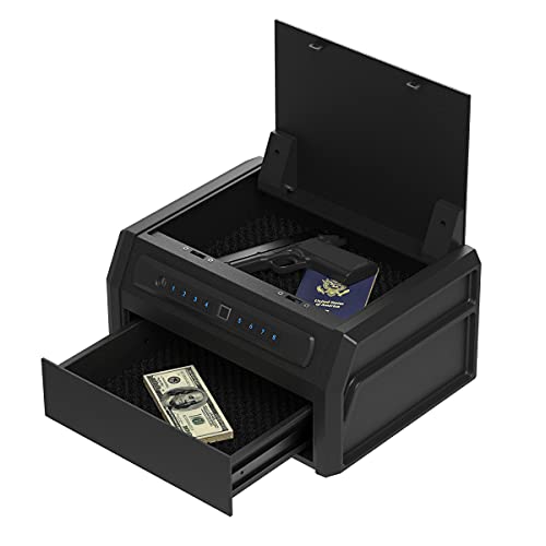 RPNB Gun Safe, High Capacity Multifunction Pistol Safe with Biometric Fingerprint, Double-Layer Quick-Access Firearm Safety Device